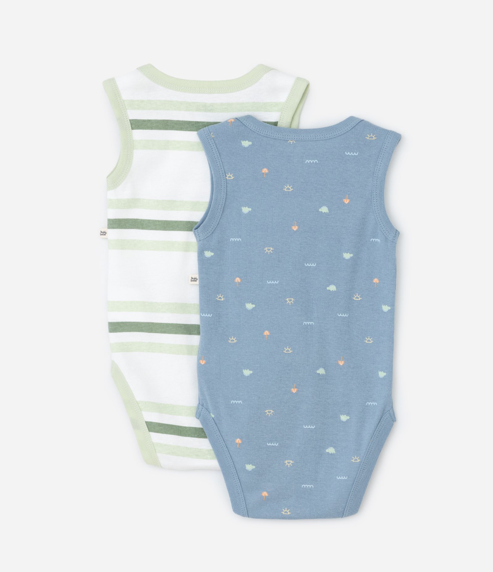Kit 02 Bodies Infantis com Estampa Listrada - Tam 0 a 18 meses Azul/Verde 2