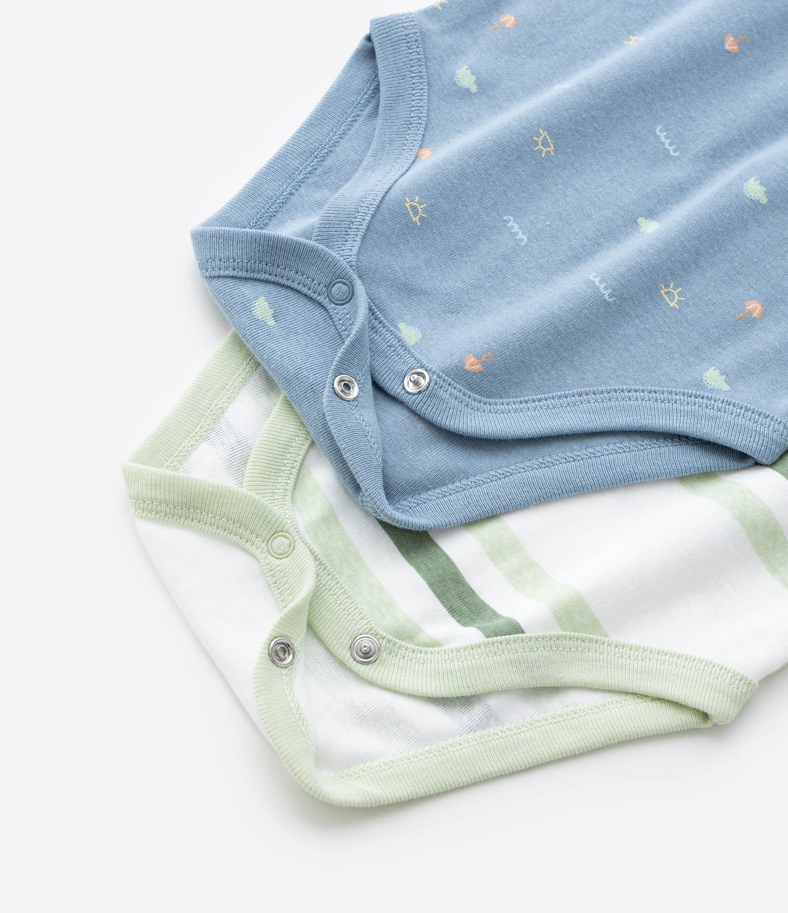 Kit 02 Bodies Infantis com Estampa Listrada - Tam 0 a 18 meses Azul/Verde 7