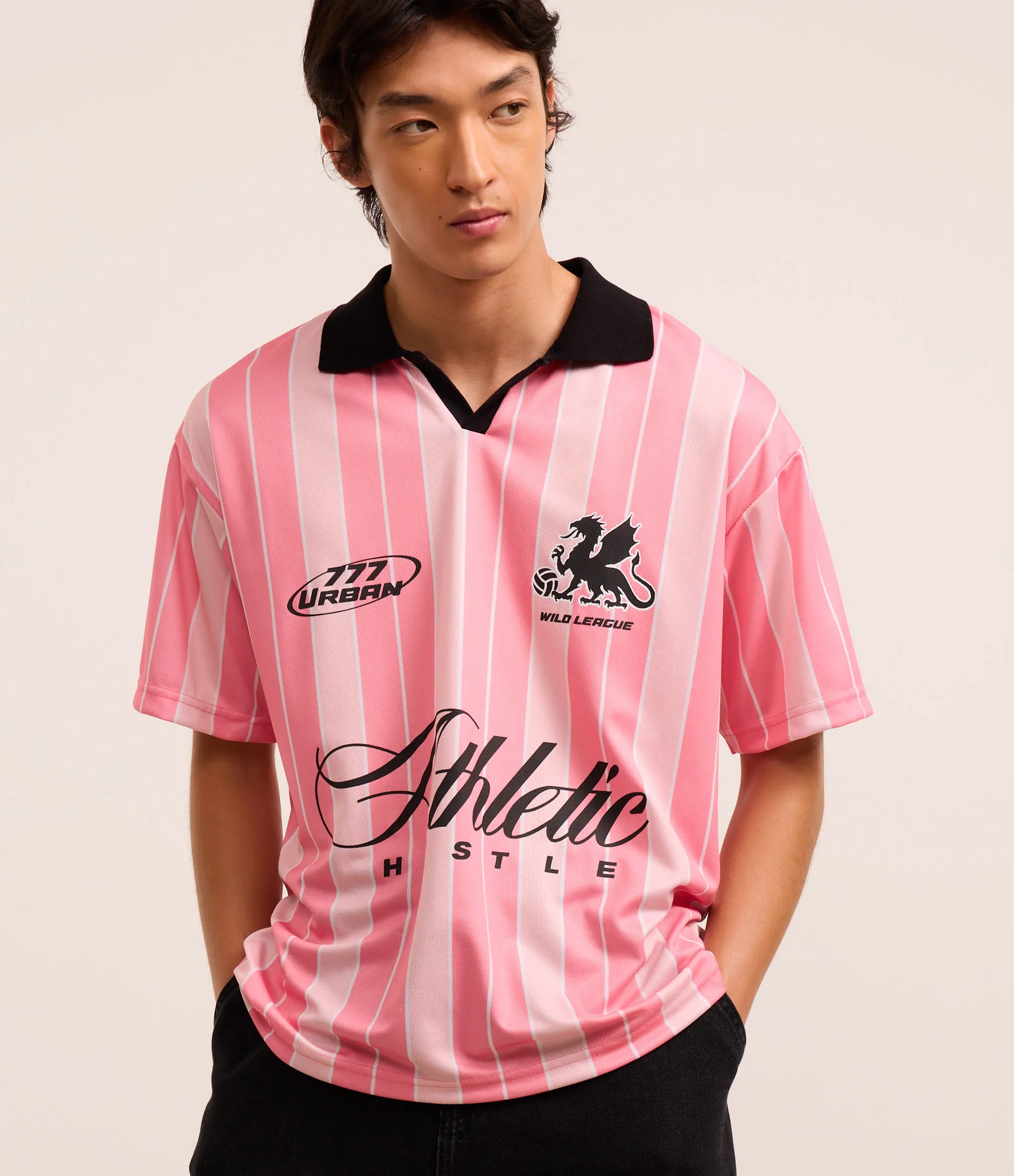 Camisa Polo Boxy Sportcore Estampa Lettering Athletic Rosa 1