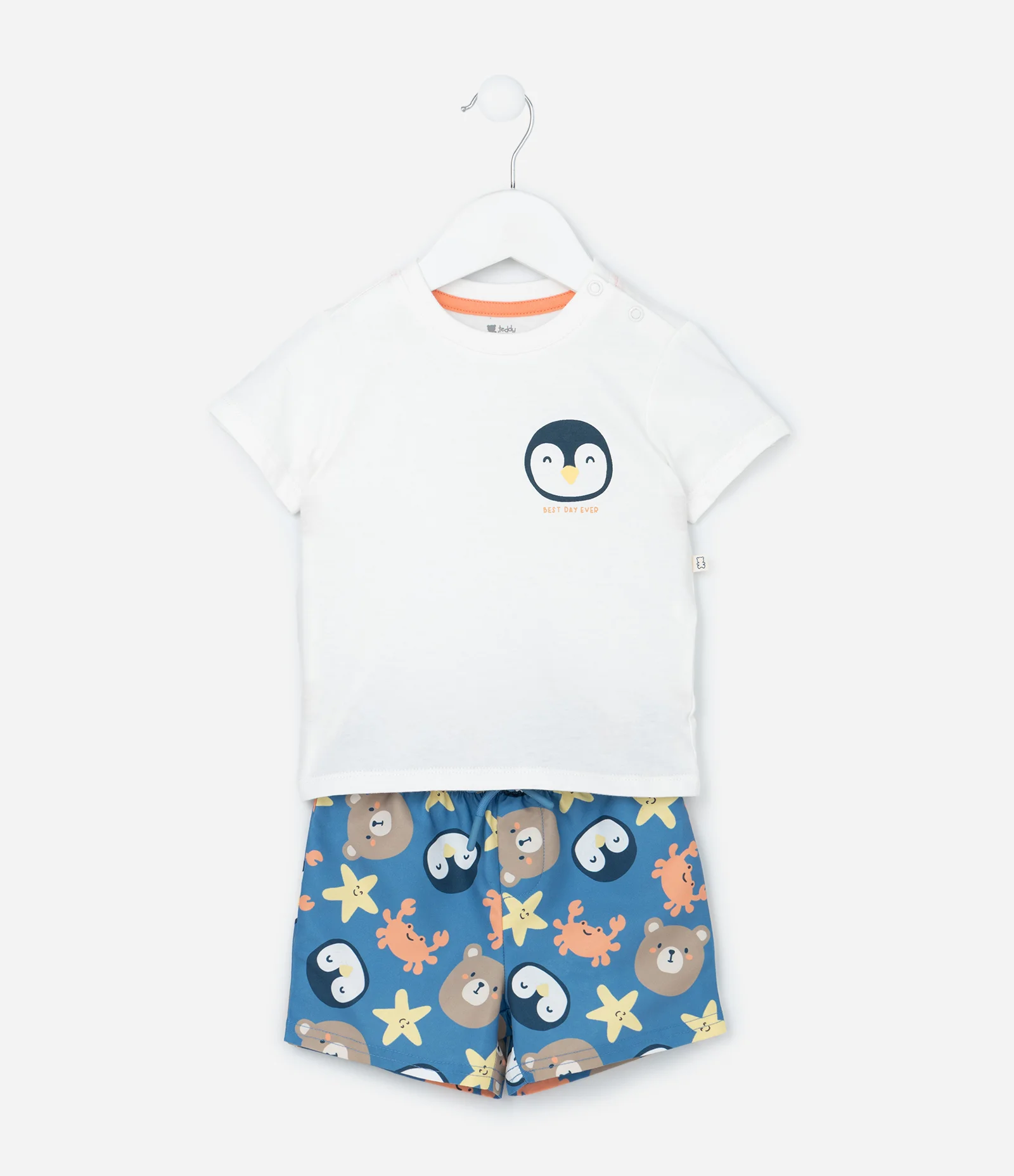 Conjunto Infantil em Microfibra com Estampa de Pinguim - Tam 0 a 18 Meses Branco/Azul 2