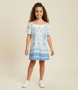 Vestido Infantil em Viscolinho com Estampa Tropical - Tam 5 a 14 Anos