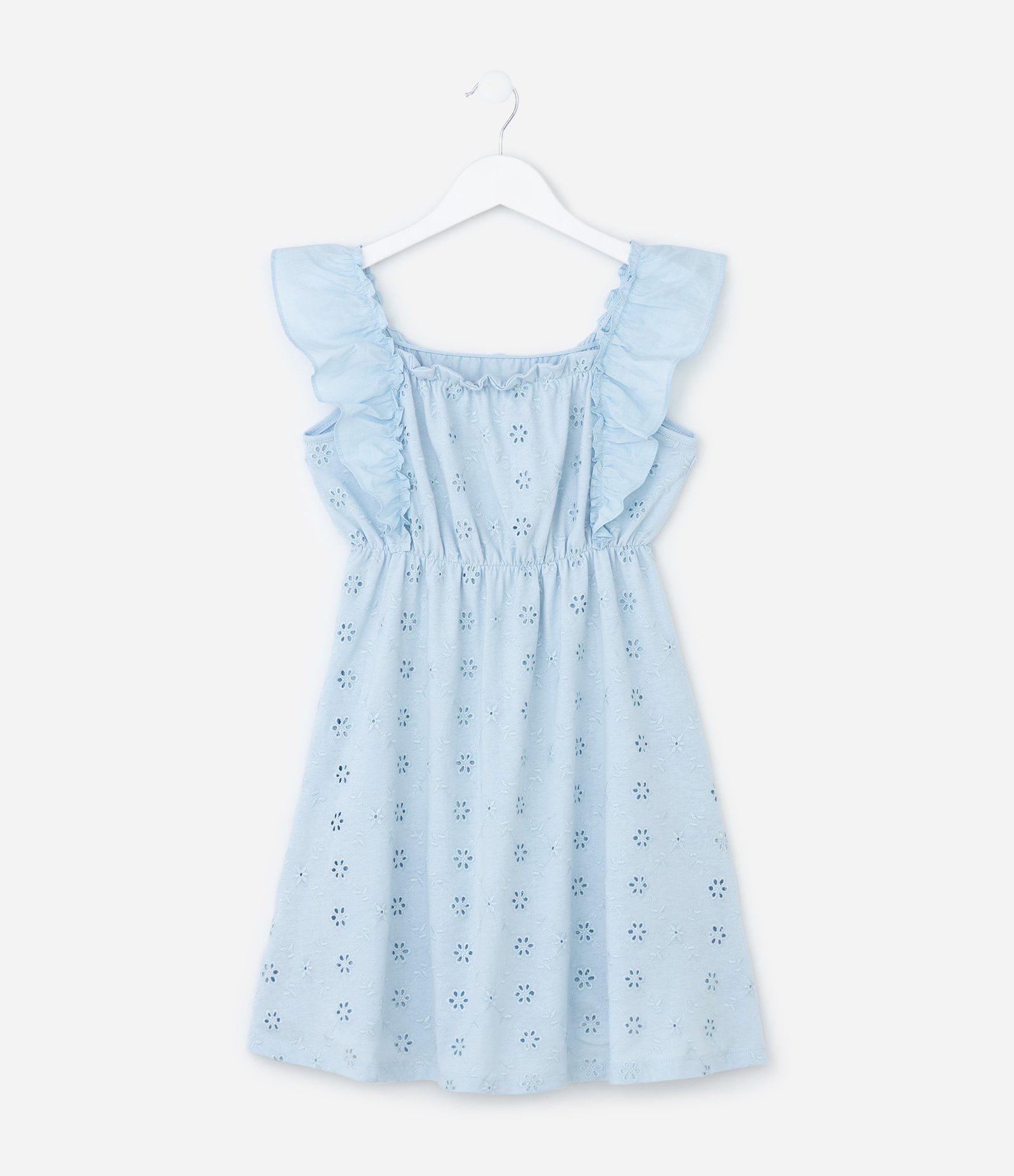 Vestido Infantil em Laise com Bordado de Flores - Tam 5 a 14 Anos Azul 1
