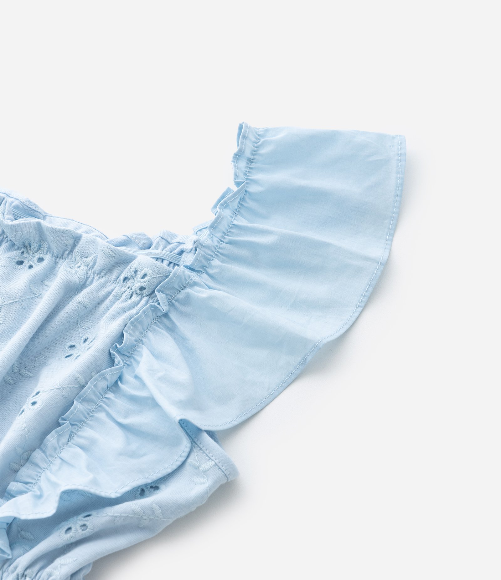 Vestido Infantil em Laise com Bordado de Flores - Tam 5 a 14 Anos Azul 4