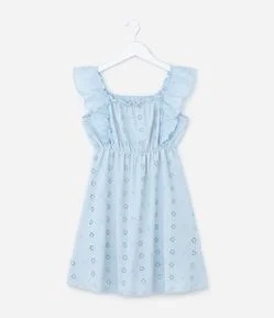 Vestido Infantil em Laise com Bordado de Flores - Tam 5 a 14 Anos