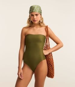 Maiô Sem Alça em Microfibra com Busto Drapeado