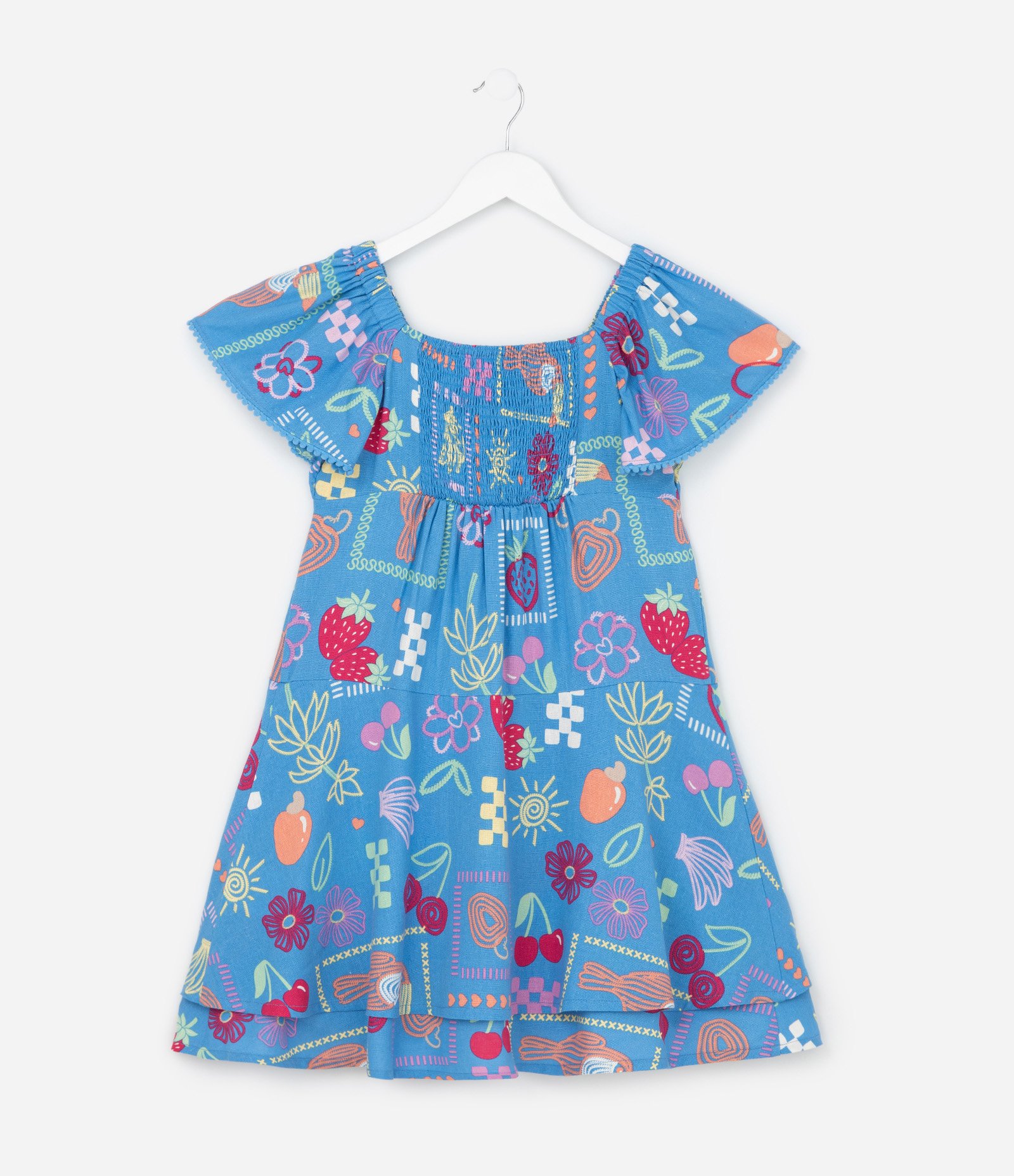 Vestido Infantil em Viscolinho com Estampa Divertida - Tam 5 a 14 Anos Azul 3