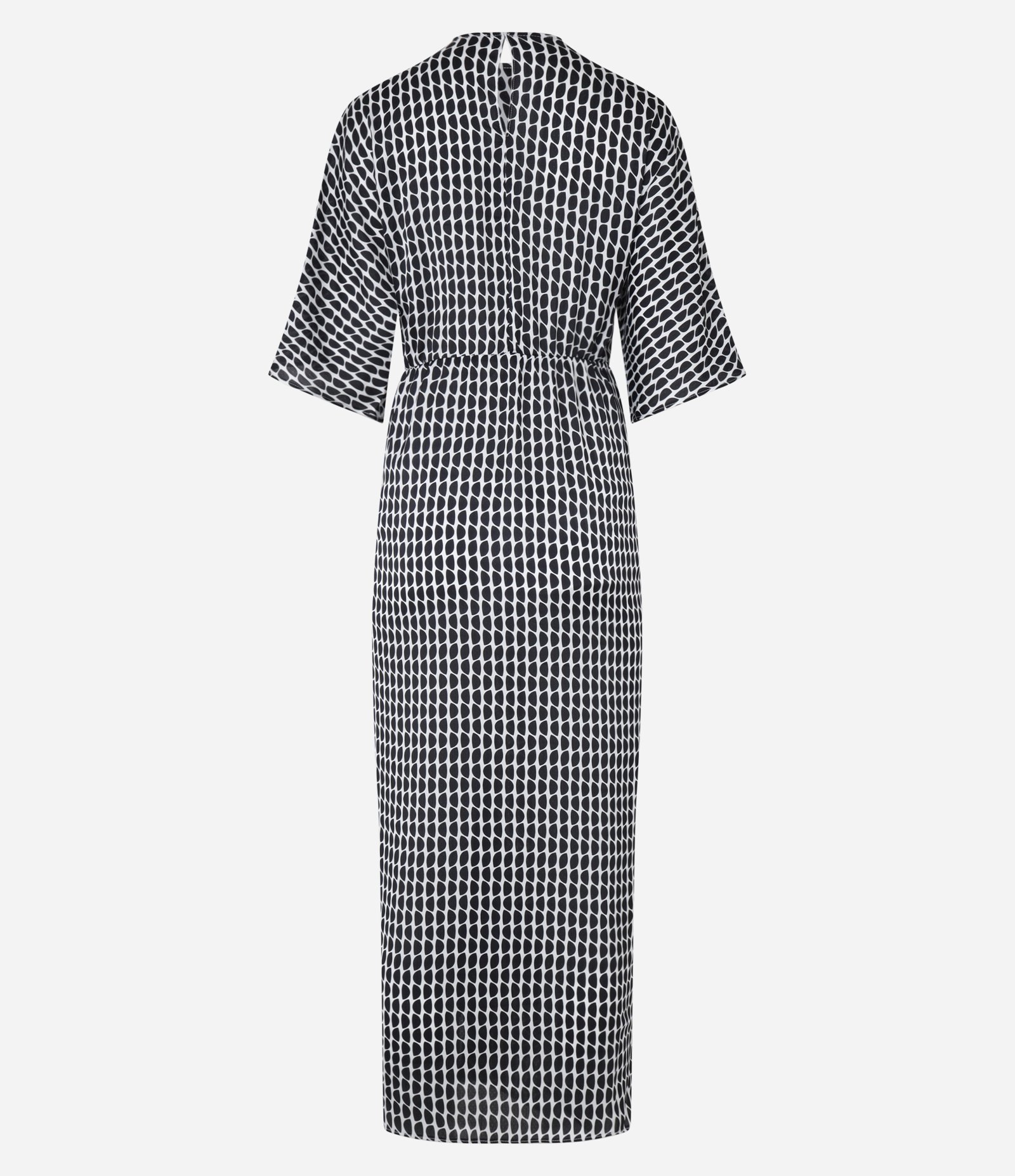 Vestido Longo Reto em Chiffon com Elástico Interno e Estampa Geométrica Cinza 7