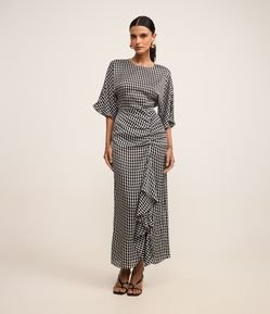 Vestido Longo Reto em Chiffon com Elástico Interno e Estampa Geométrica