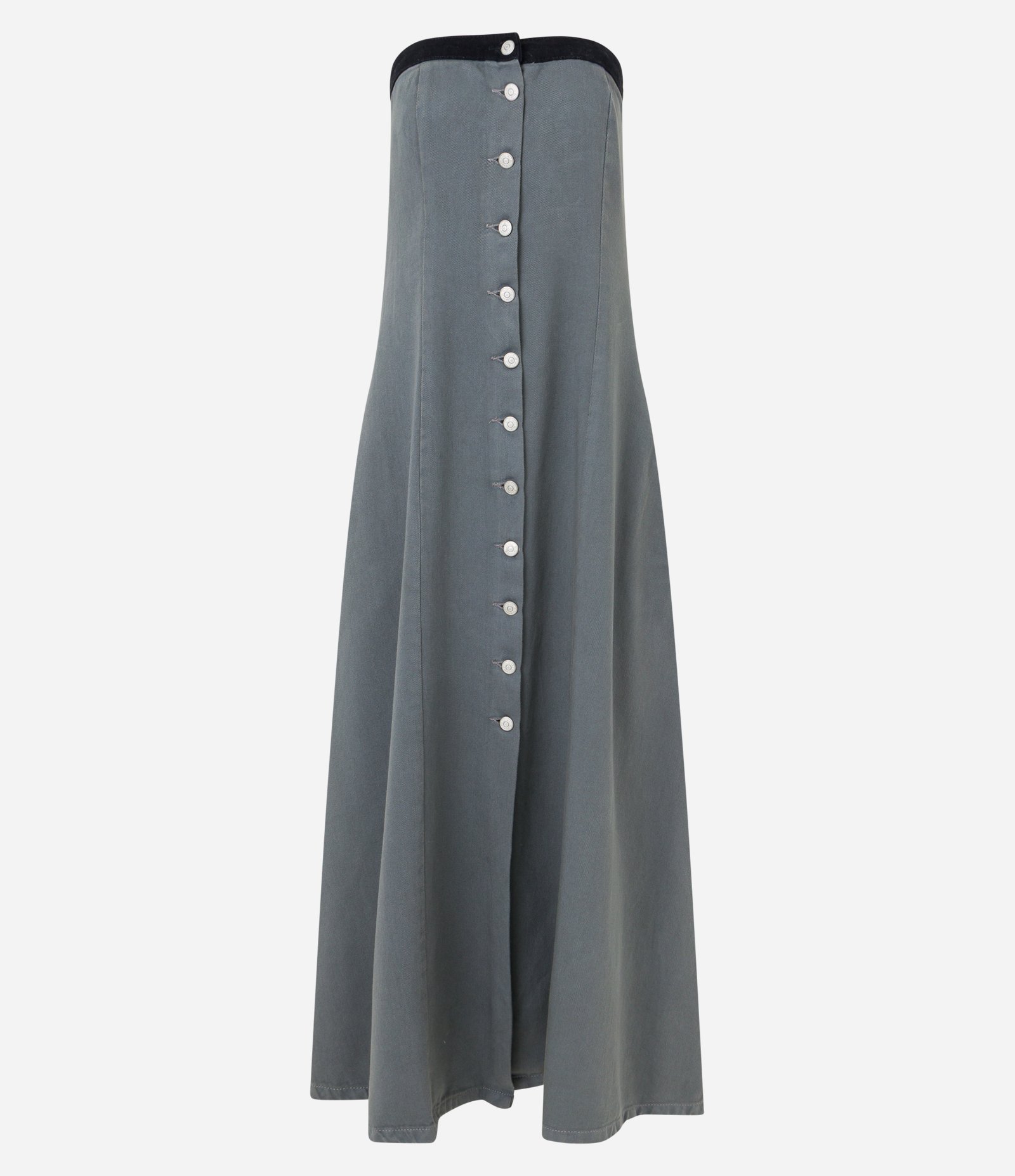 Vestido Evasê Longo em Sarja com Tingimento Cationizado Cinza 4