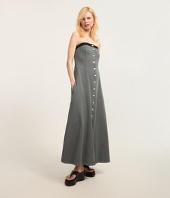 Vestido Evasê Longo em Sarja com Tingimento Cationizado
