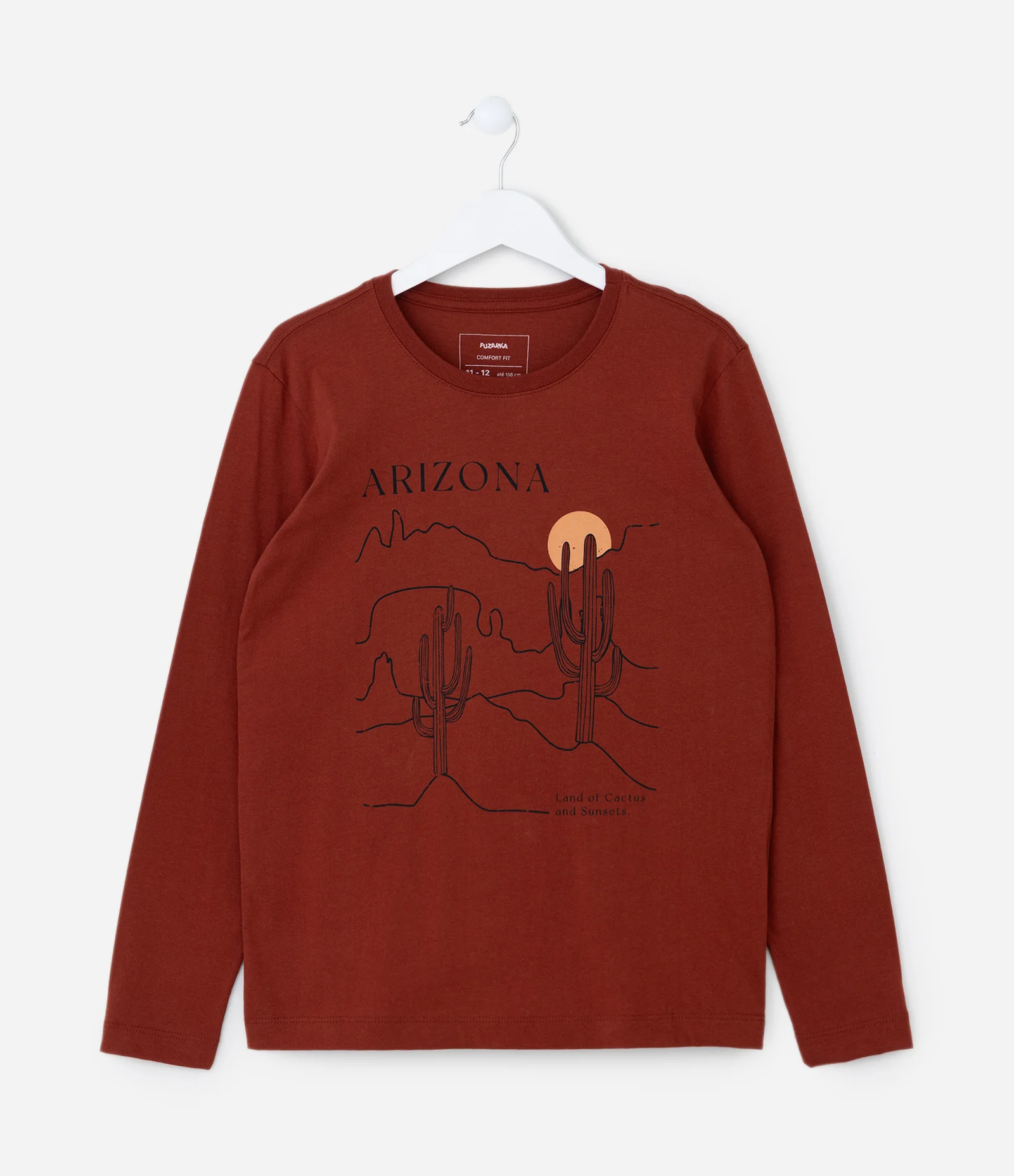 Camiseta Infantil com Estampa Paisagem de Cactos - Tam 5 a 14 Anos Vermelho 1