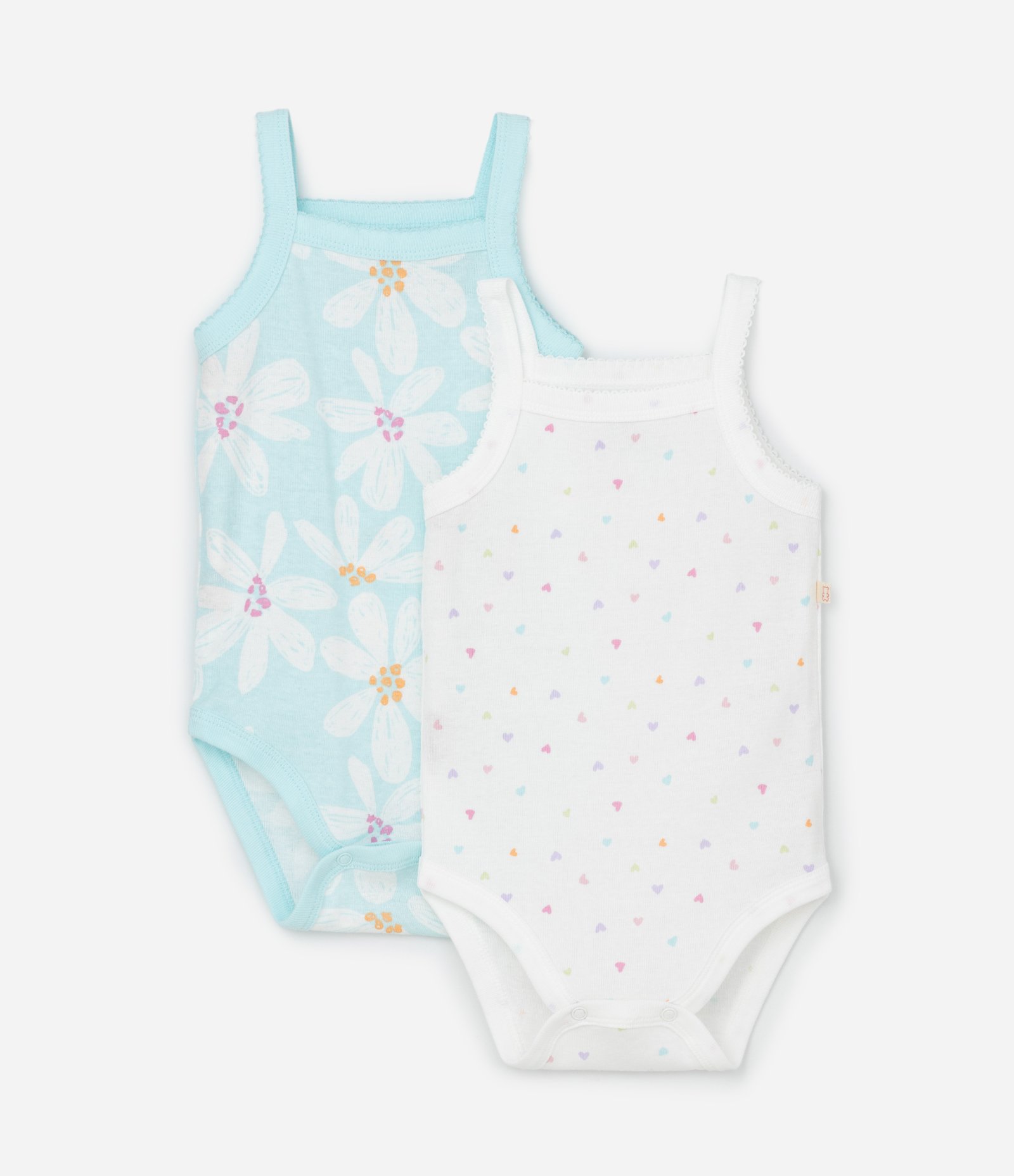 Kit 02 Bodies Infantis em Ribana com Estampa - Tam 0 a 18 meses Azul/Branco 1