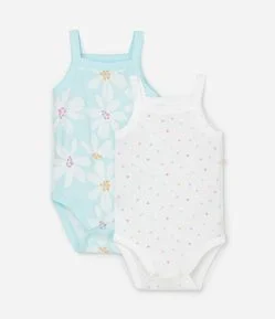 Kit 02 Bodies Infantis em Ribana com Estampa - Tam 0 a 18 meses