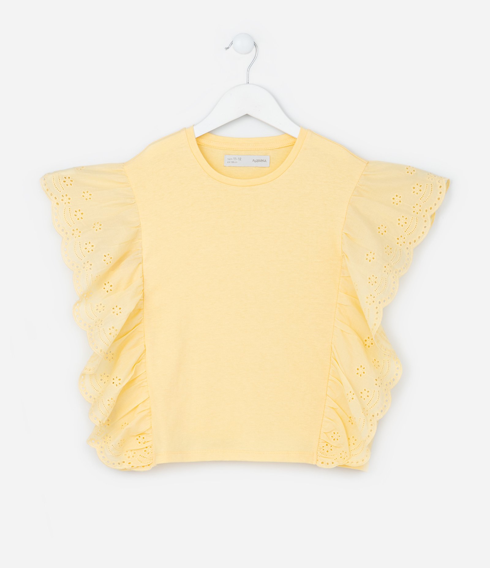 Blusa Infantil em Cotton com Babado Broderie - Tam 5 a 14 Anos Amarelo 1