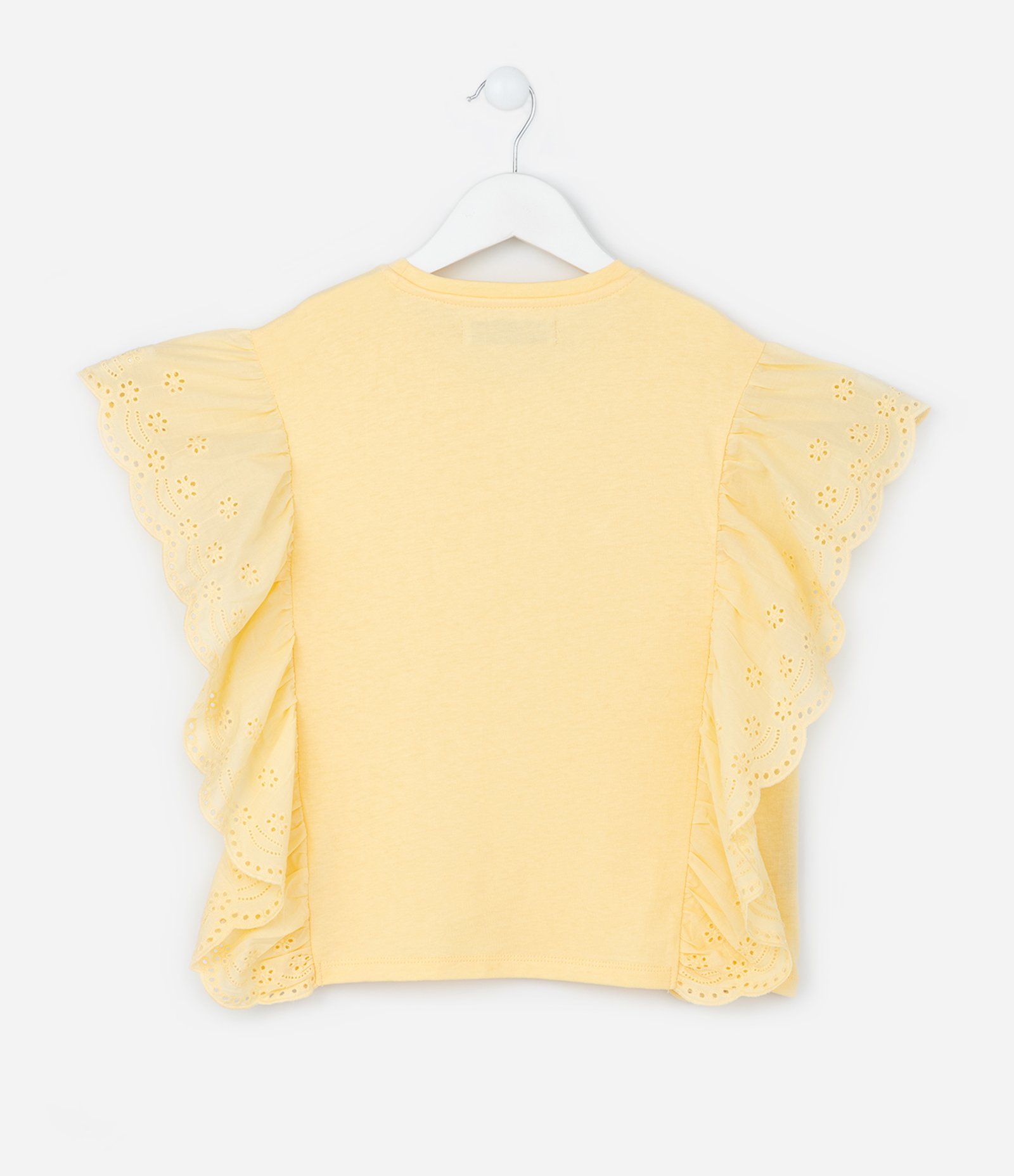 Blusa Infantil em Cotton com Babado Broderie - Tam 5 a 14 Anos Amarelo 2