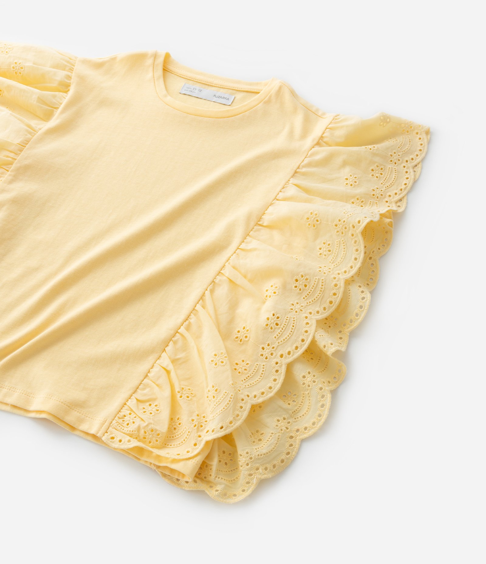 Blusa Infantil em Cotton com Babado Broderie - Tam 5 a 14 Anos Amarelo 5