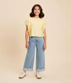 Blusa Infantil em Cotton com Babado Broderie - Tam 5 a 14 Anos