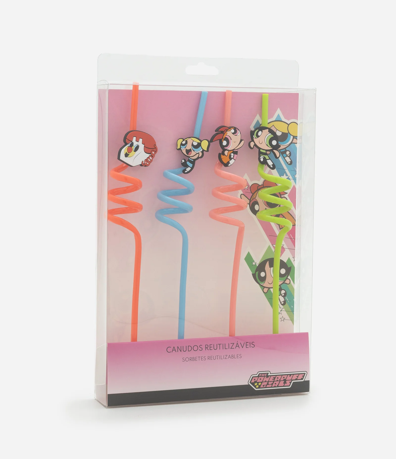 Kit 04 Canudos Reutilizáveis em Plástico Meninas Superpoderosas Multicores 2