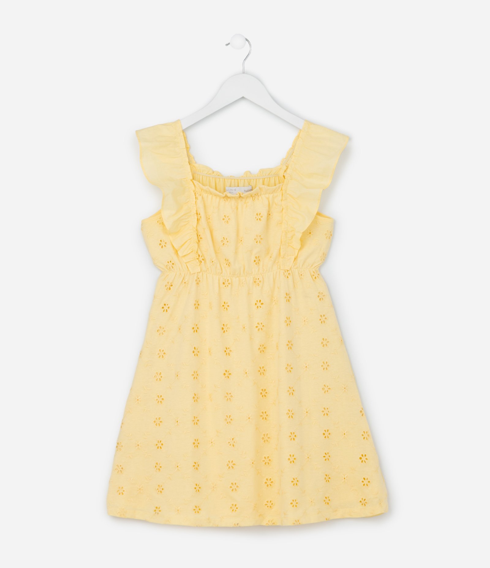 Vestido Infantil em Laise com Bordado de Flores - Tam 5 a 14 Anos Amarelo 1