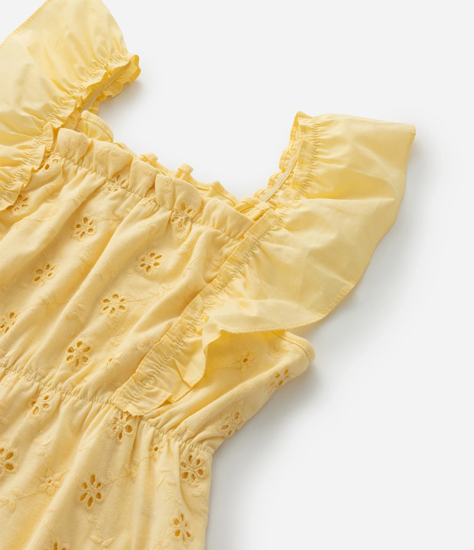 Vestido Infantil em Laise com Bordado de Flores - Tam 5 a 14 Anos Amarelo 5