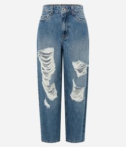 Calça Mom em Jeans com Rasgos Frontais