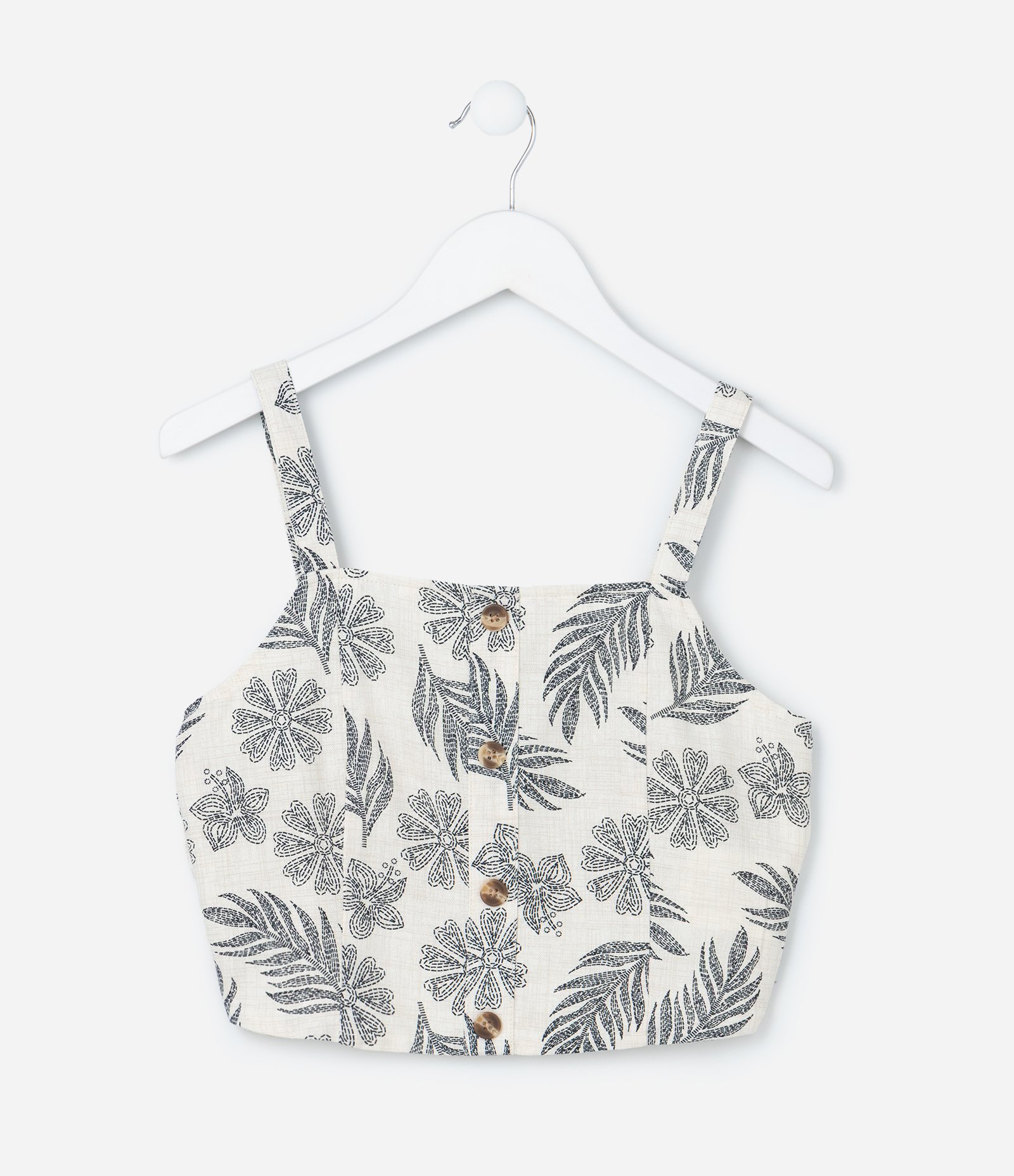 Blusa Infantil em Viscolinho com Estampa Folhagens - Tam 5 a 14 Anos Bege 2