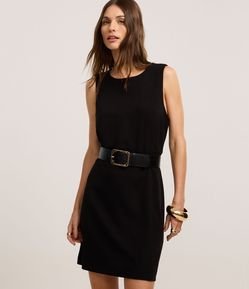 Vestido Curto em Crepe com Decote Redondo