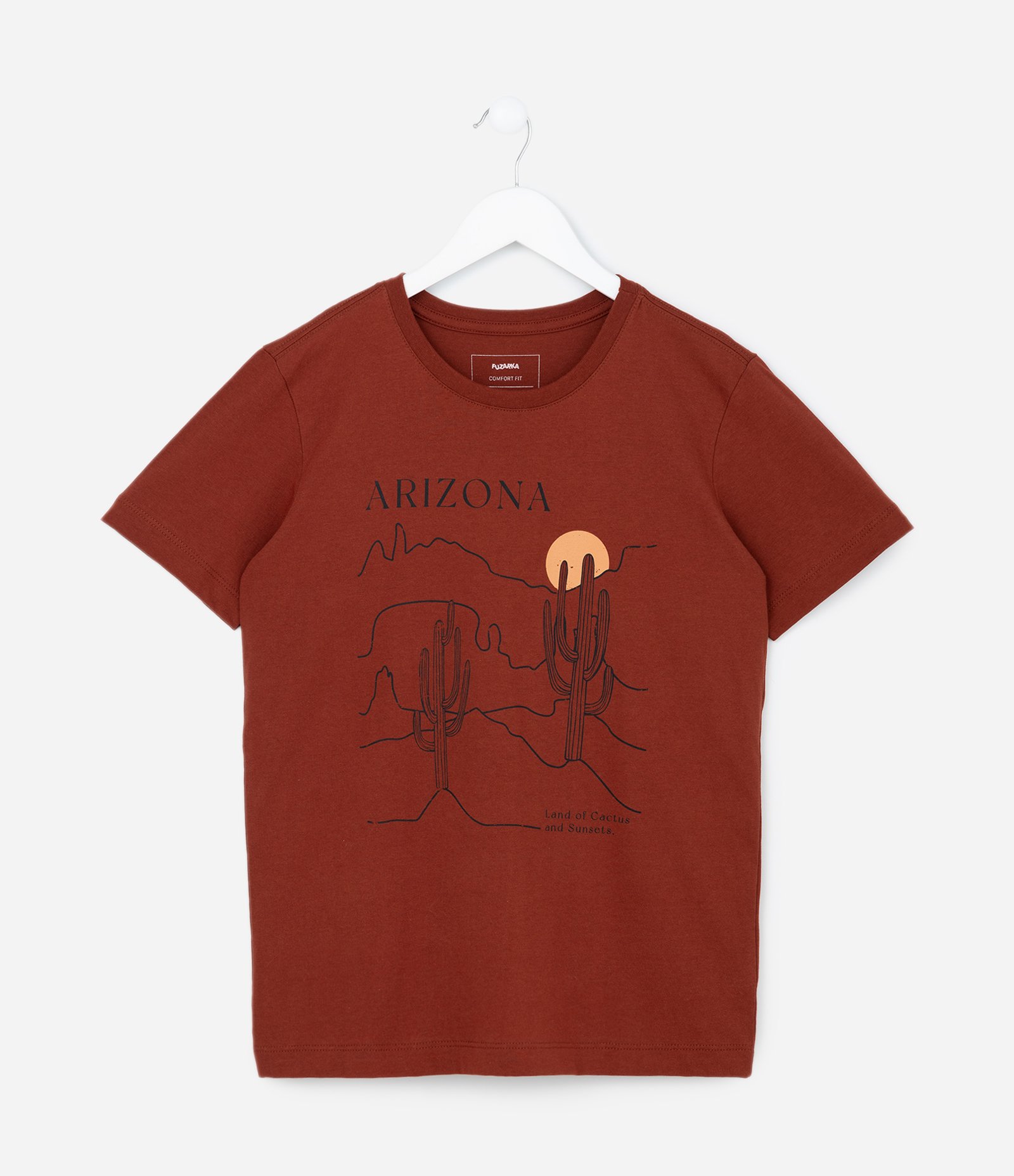Camiseta Infantil com Estampa Paisagem de Cactos - Tam 5 a 14 Anos Vermelho 1