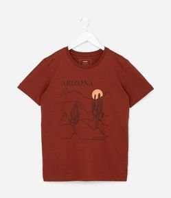 Camiseta Infantil com Estampa Paisagem de Cactos - Tam 5 a 14 Anos