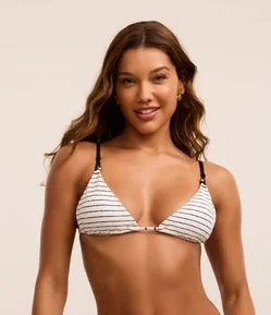 Biquíni Top Cortininha Canelado com Estampa Listrada e Alça de Cordinha