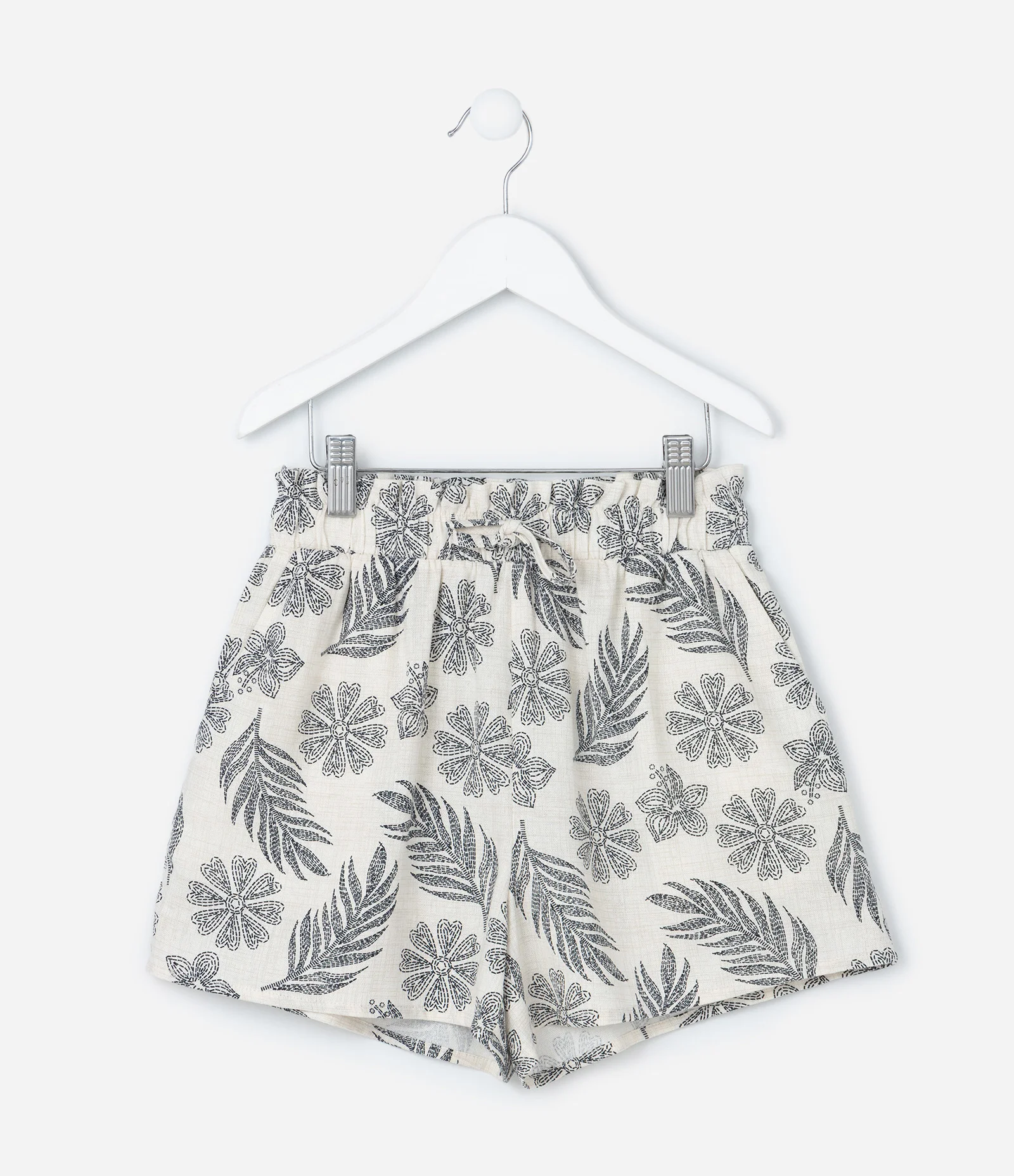 Short Clochard Infantil em Viscolinho Estampa Folhagens - Tam 5 a 14 Anos Bege 1