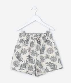 Short Clochard Infantil em Viscolinho Estampa Folhagens - Tam 5 a 14 Anos