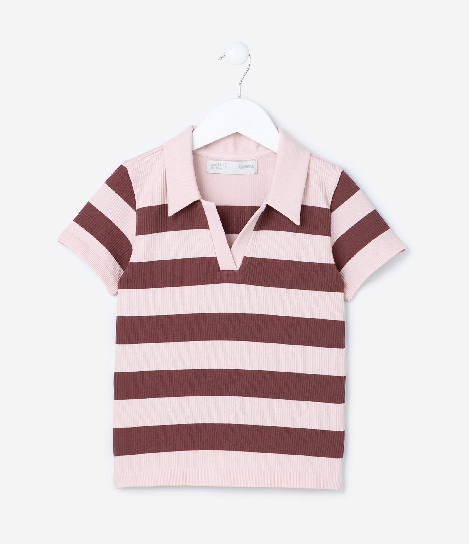Camisa Infantil com Gola Polo Seamless - Tam 5 a 14 Anos Rosa/Marrom 2