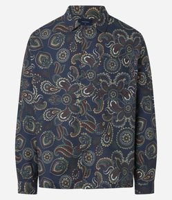 Camisa em Sarja Estampa Paisley com Gola Colarinho