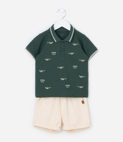 Conjunto Infantil em Piquet com Bordado Jacaré - Tam 1 a 6 Anos