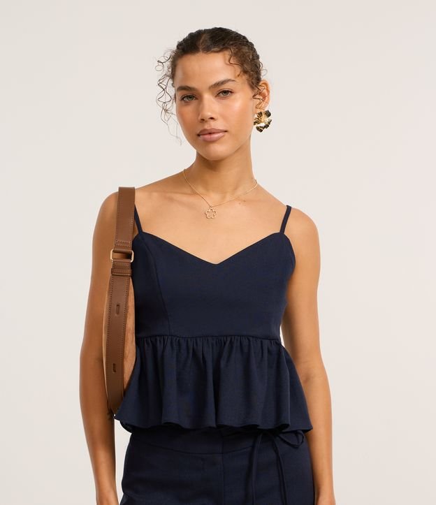 Blusa de Alça em Viscose e Linho com Babado na Barra