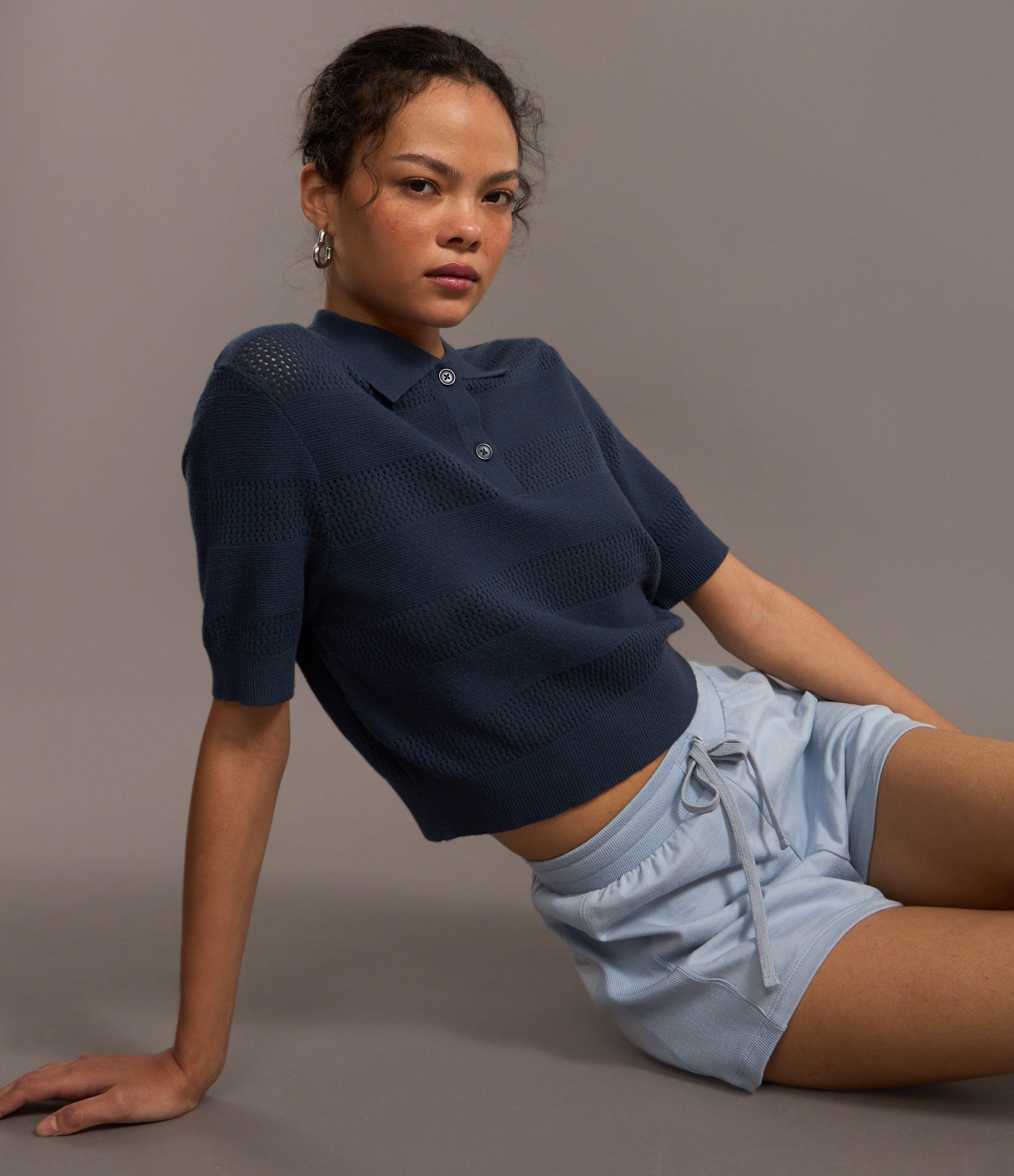 Blusa em Tricô com Gola Polo Azul 5