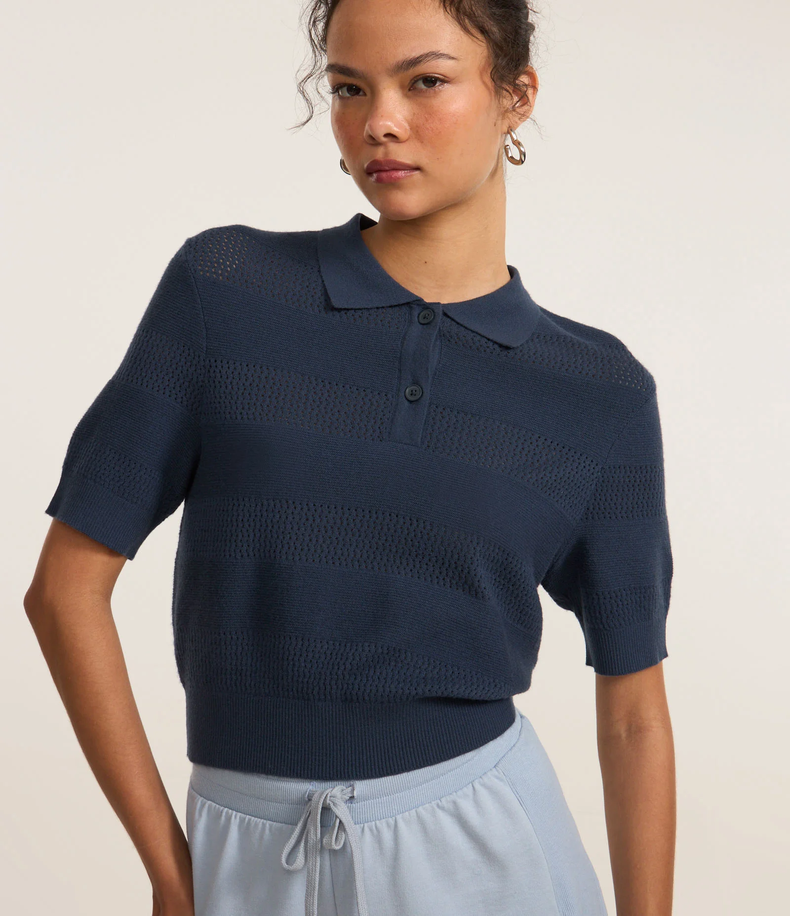 Blusa em Tricô com Gola Polo Azul 1