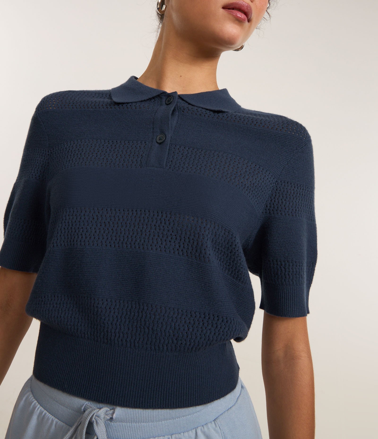 Blusa em Tricô com Gola Polo Azul 3