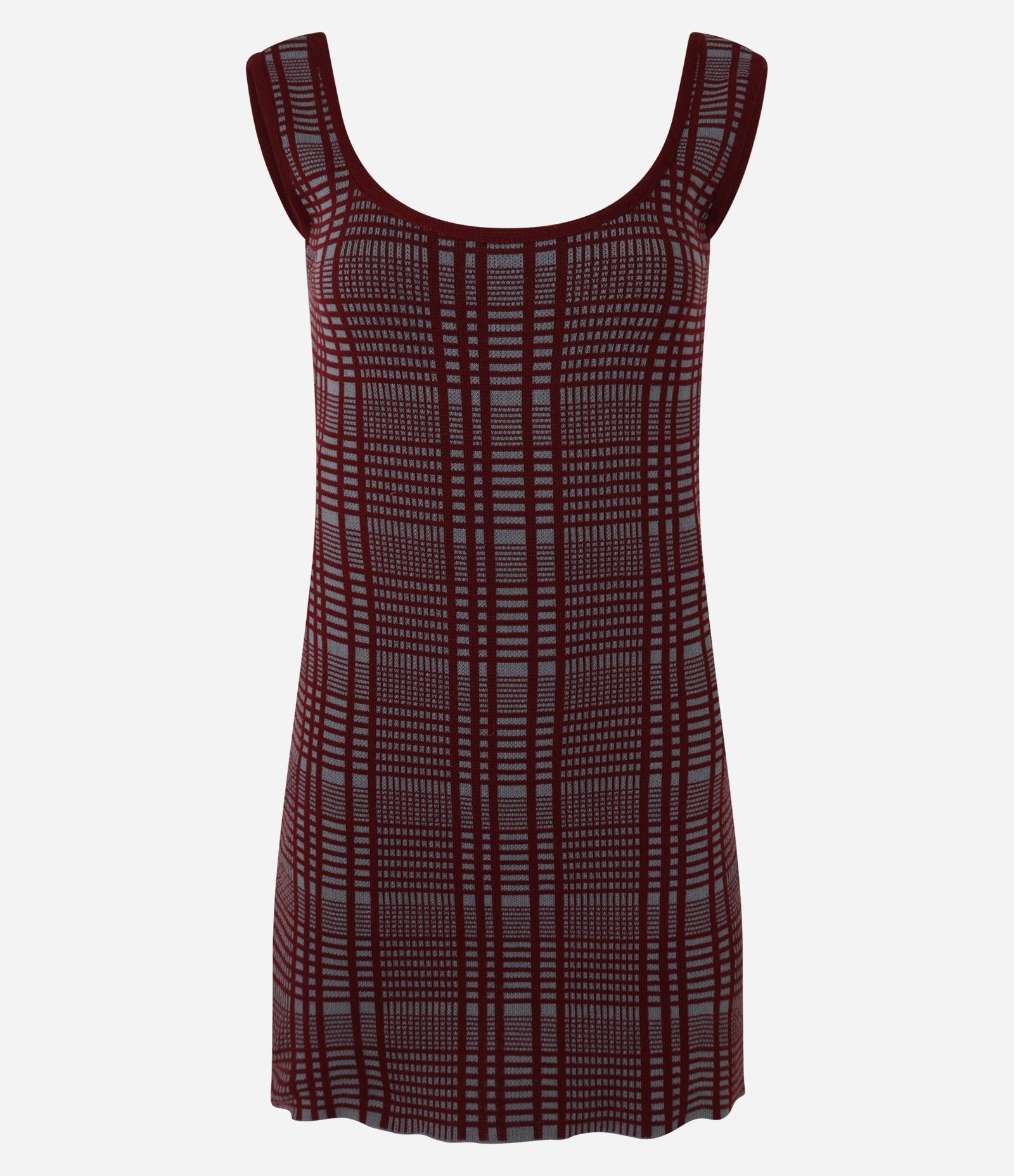 Vestido Curto em Tricô Xadrez com Alça Larga Marrom 1