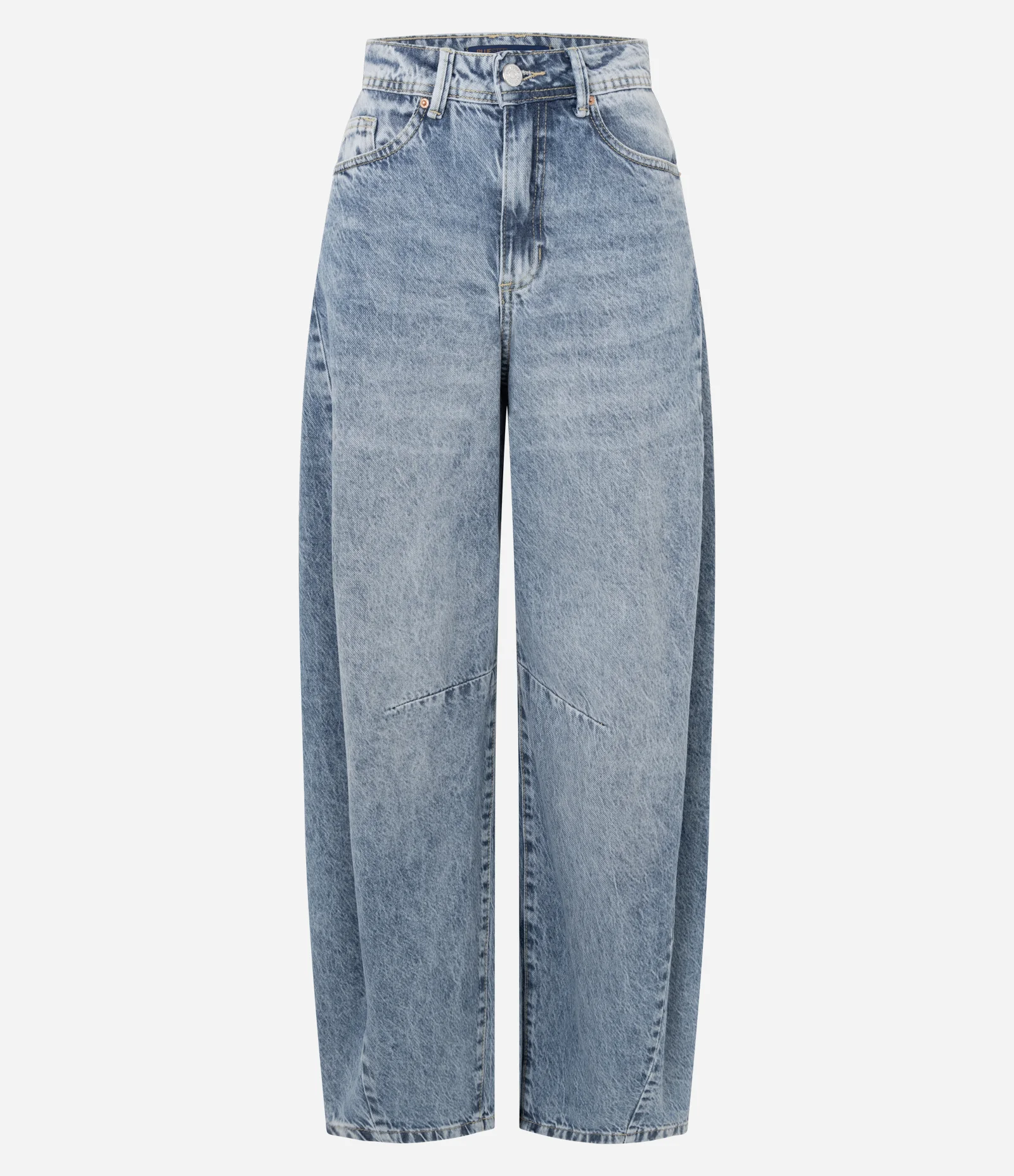 Calça Barrel em Jeans Marmorizado Azul Médio 1