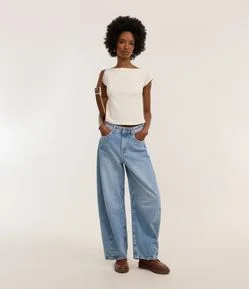 Calça Barrel em Jeans Marmorizado