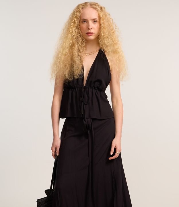 Saia Evasê Long Midi em Viscose com Faixa para Amarração