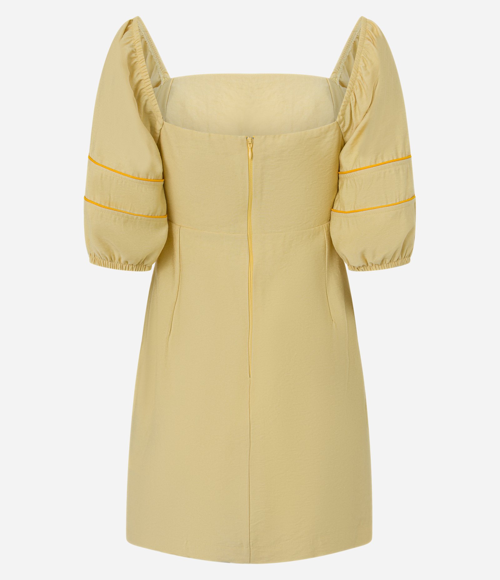 Vestido Curto em Viscose com Pipping Contrastante e Zíper Amarelo 6