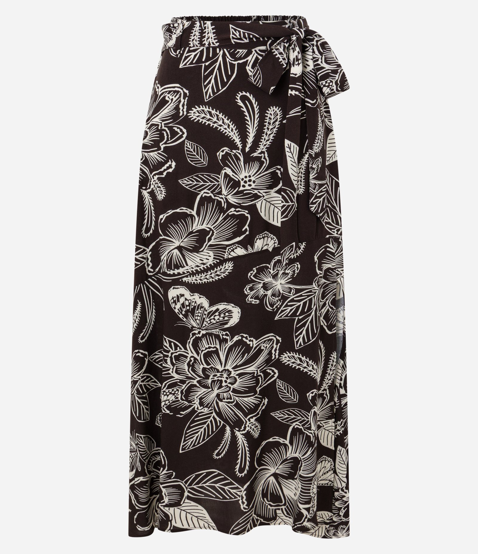 Saia Evasê Long Midi em Viscose com Amarração e Estampa Floral Marrom/Off White 6