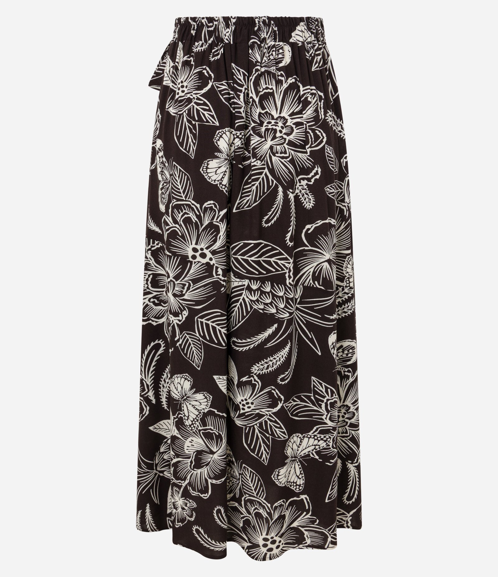 Saia Evasê Long Midi em Viscose com Amarração e Estampa Floral Marrom/Off White 7