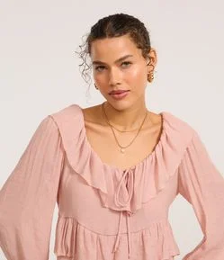 Blusa Bata em Chiffon com Amarração e Babados