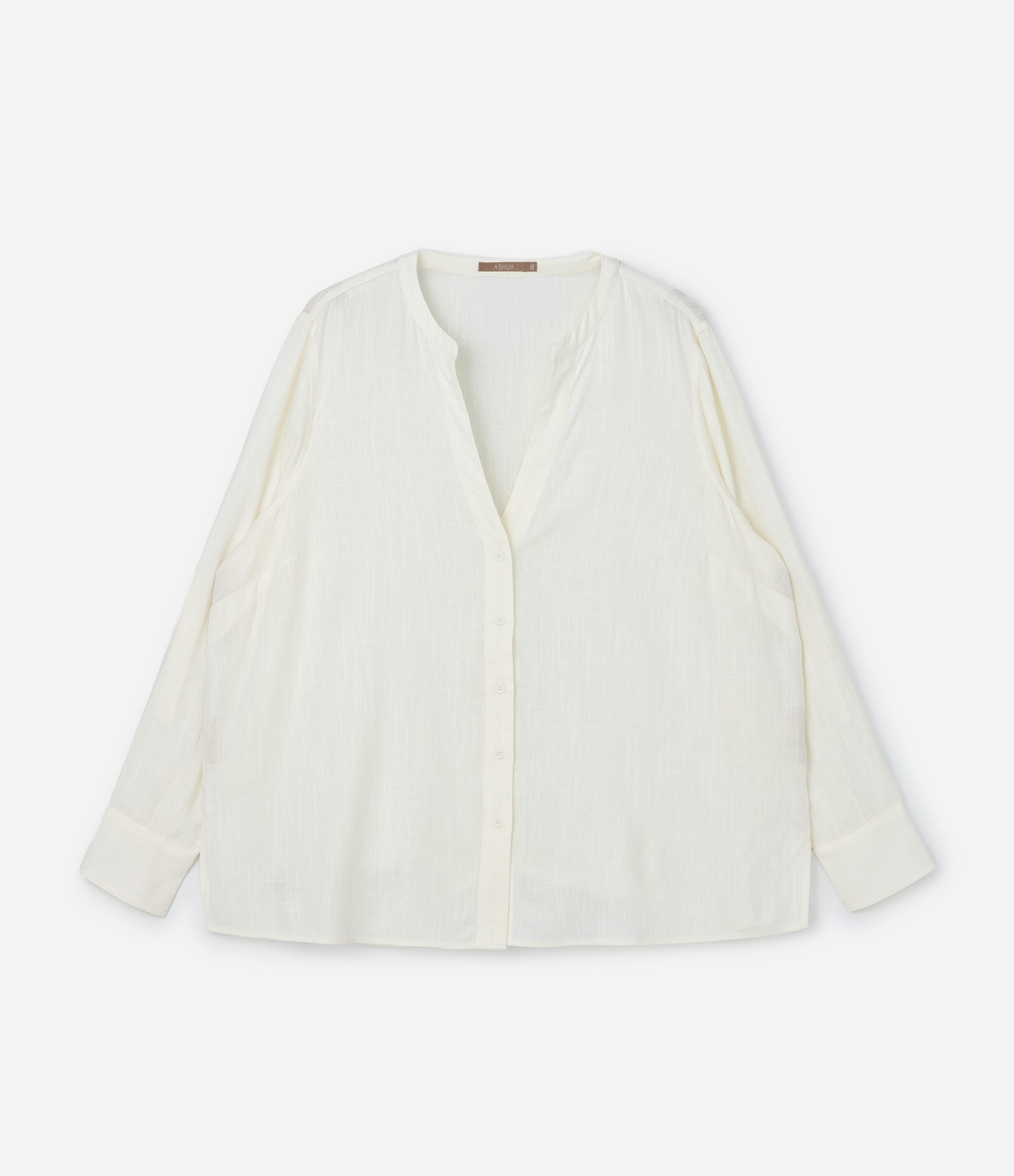 Camisa em Viscose e Linho com Gola Padre Curve & Plus Size Branco 4