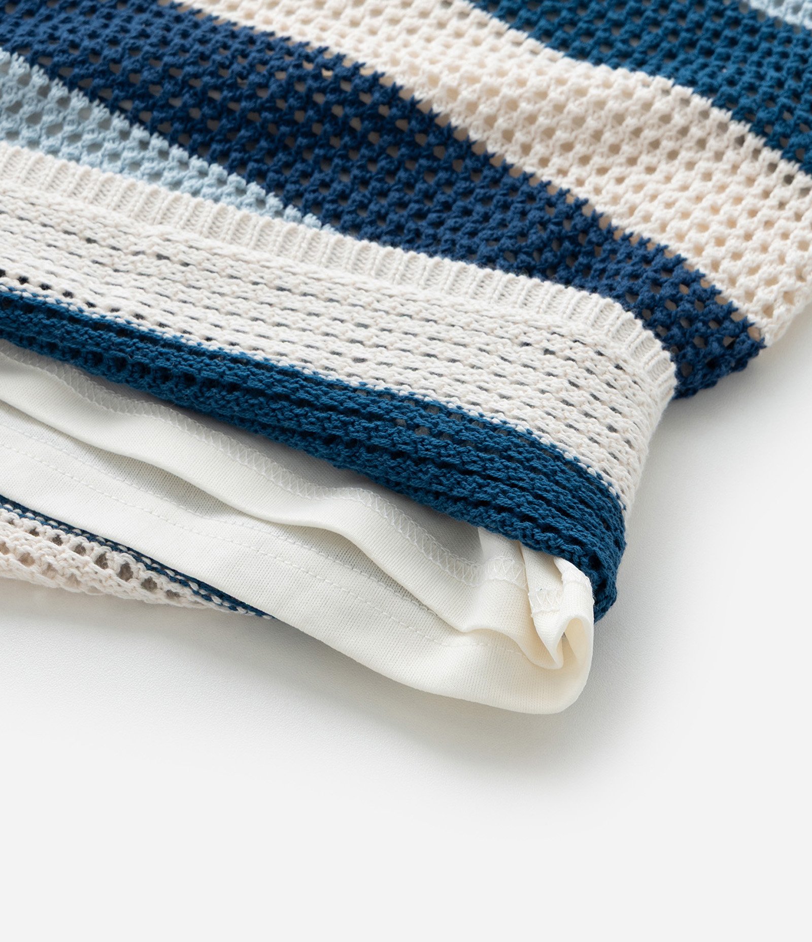 Short Efeito Crochê Listrado Curve & Plus Size Azul/Branco 8