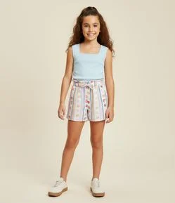 Short Clochard Infantil em Viscolinho com Estampa Frutinhas - Tam 5 a 14 Anos
